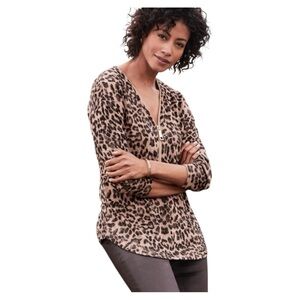 Soft Surroundings Brown Leopard Valentina Zip Top, size med